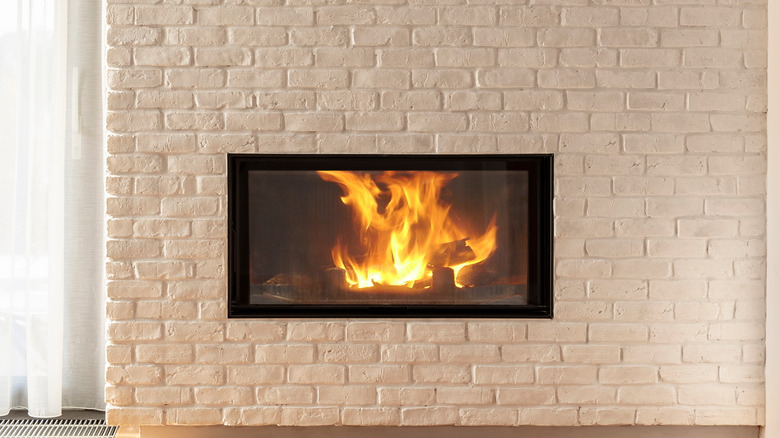 White brick fireplace