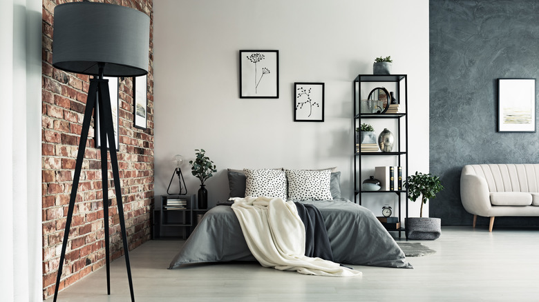 Large floor lamp in bedroom