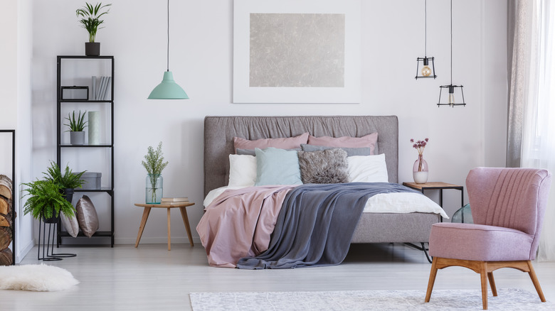 Gray flooring with pink chair