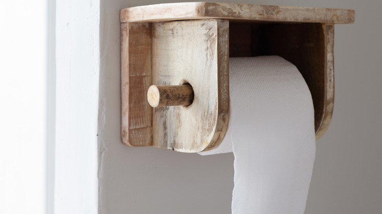 Wood toilet paper holder