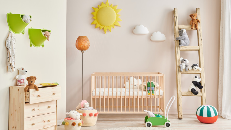 Newborn baby nursery with stuffed toys