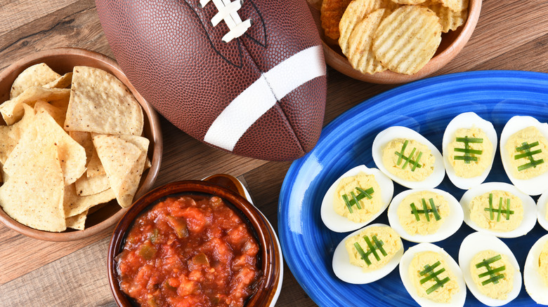 football party spread with chips