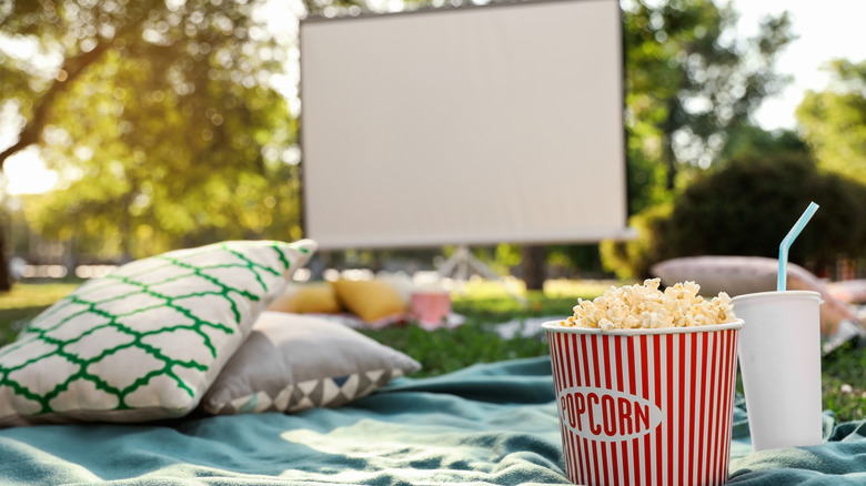 outdoor watch party with popcorn