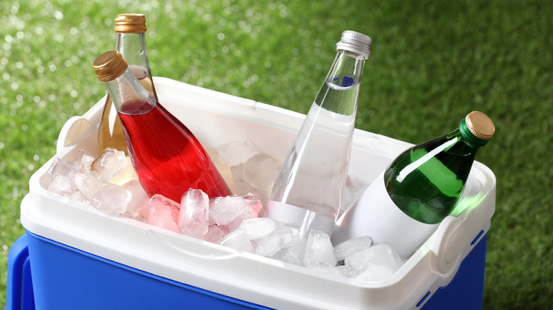 drinks in ice filled cooler