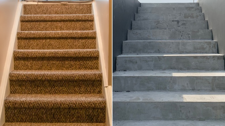 carpet and concrete staircases
