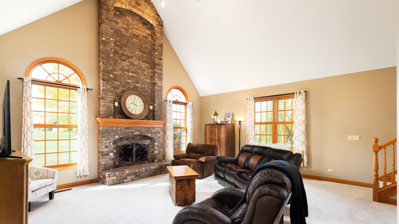 Cathedral ceiling in living room