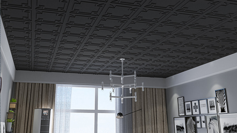 Black textured ceiling tiles