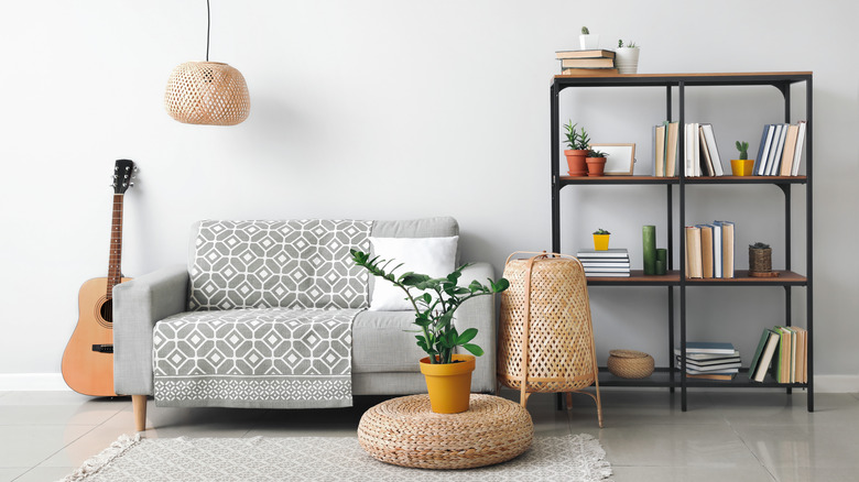 industrial style bookshelf in living room