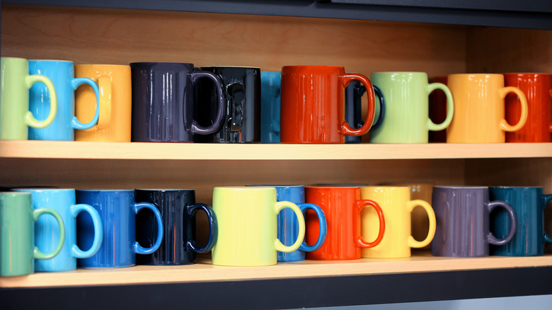 shelf of coffee mugs