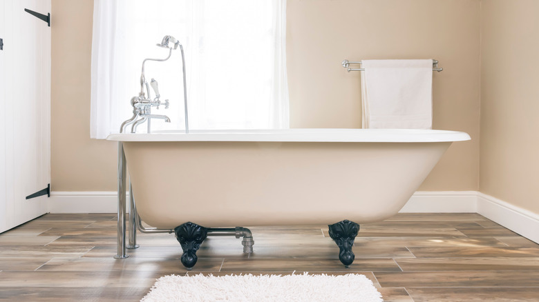 white bathroom and tub