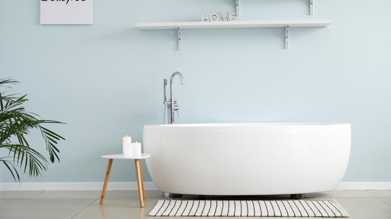 bathroom with porcelain bathtub