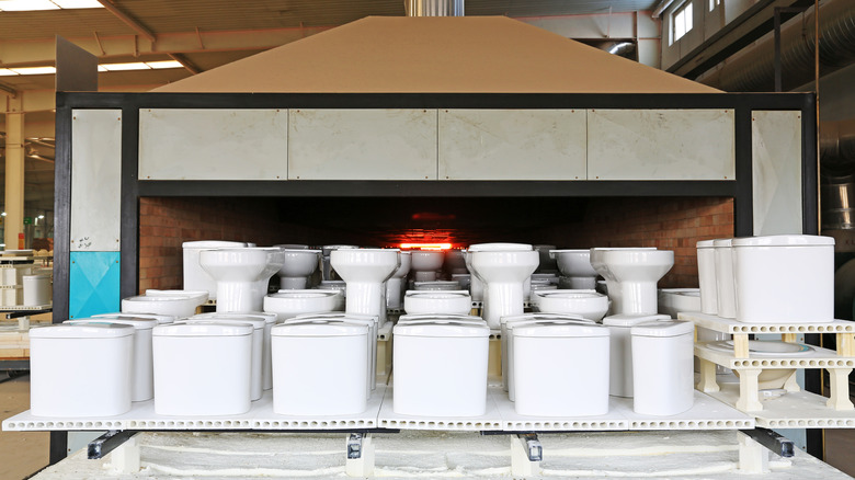 Ceramic toilets in giant kiln