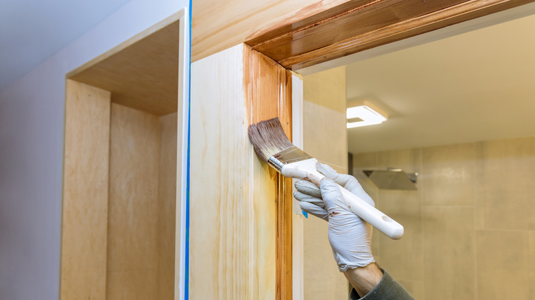 Wood staining on door