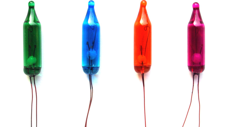 colored glass bulbs laying parallel