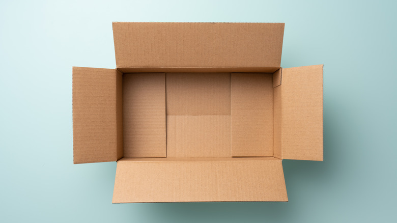 Aerial view of an open cardboard box