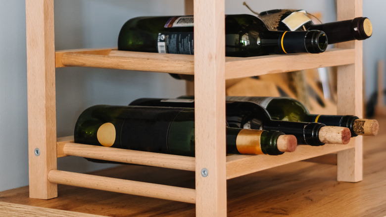 wine bottles on rack