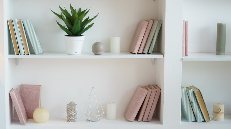 decorated built-in bookcase