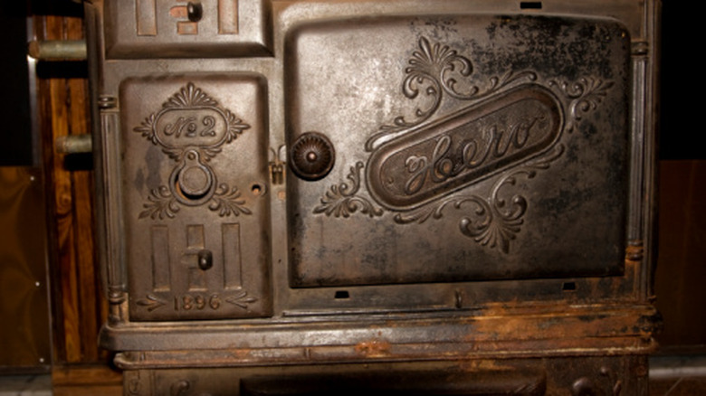 a close up of a vintage oven