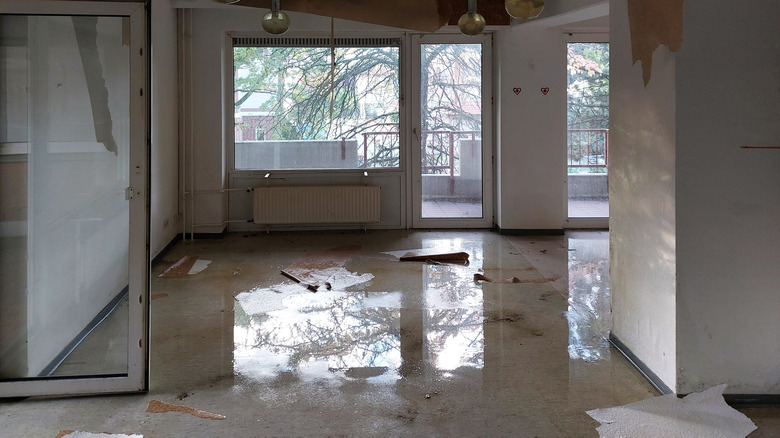 The interior of a home is significantly flooded