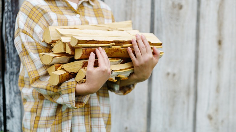 person carrying firewood