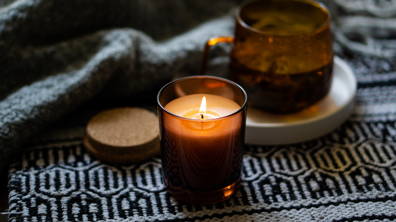 candle burning on table