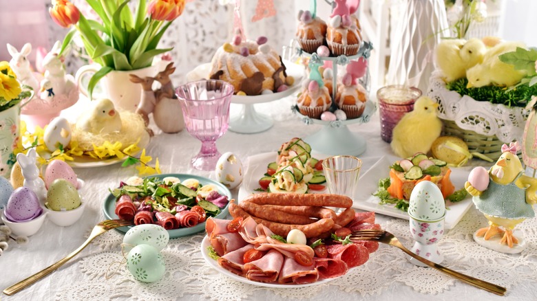 spring themed buffet and pastel colors