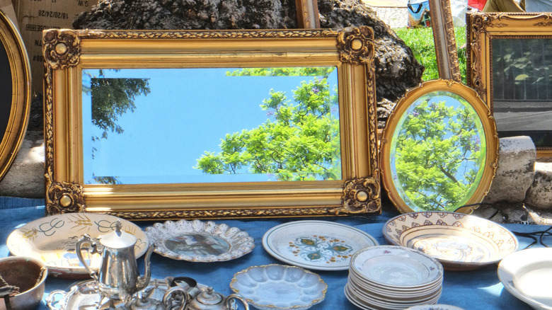 vintage mirrors at flea market