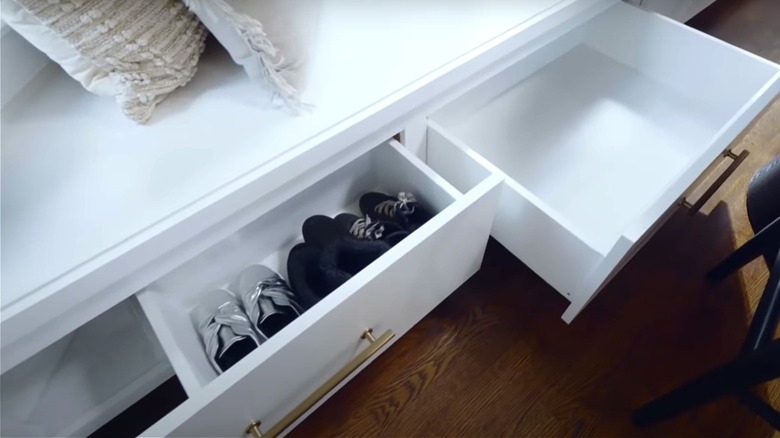 shoes in storage bench drawer