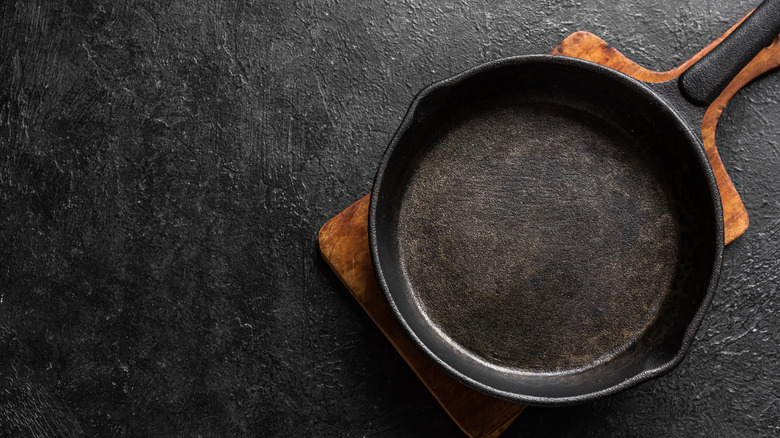 Cast-iron pan on counter