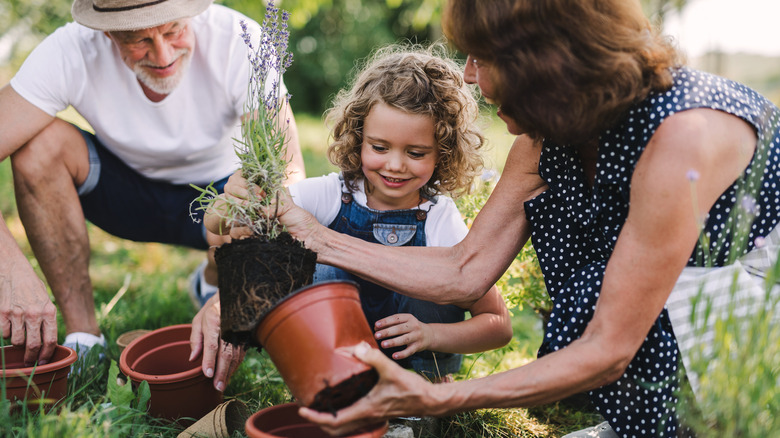 family gardening together