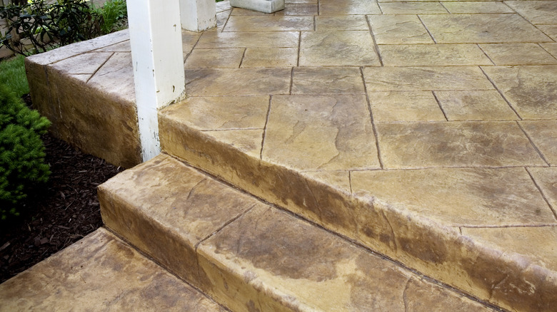 stamped and stained concrete porch steps