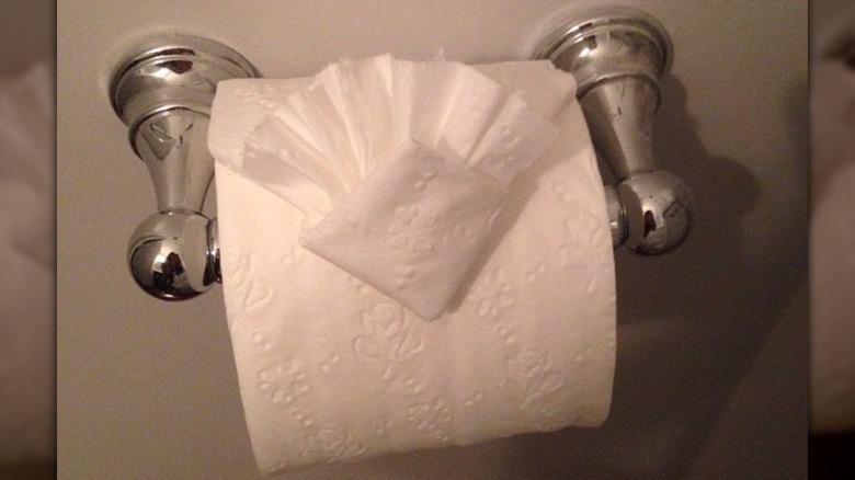 An origami toilet paper roll