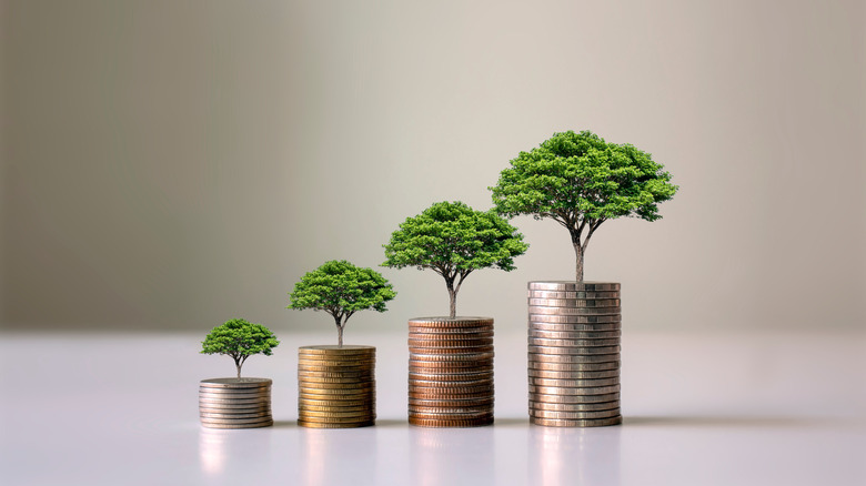 trees on piles of coins