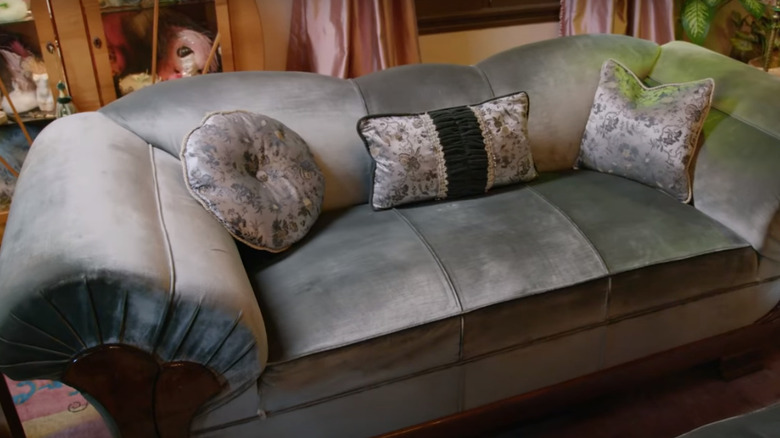 gray velvet sofa