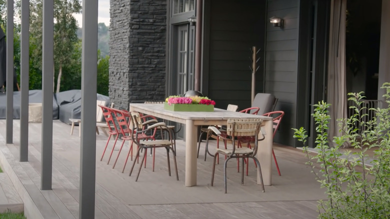 outdoor table and vintage chairs