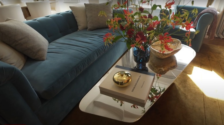 colorful sofa and flowers