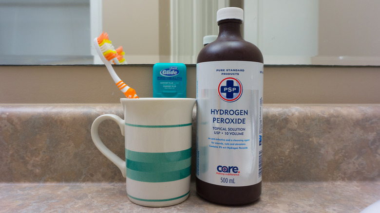 Hydrogen peroxide with oral hygiene items