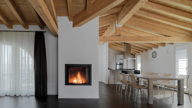 fireplace between two rooms