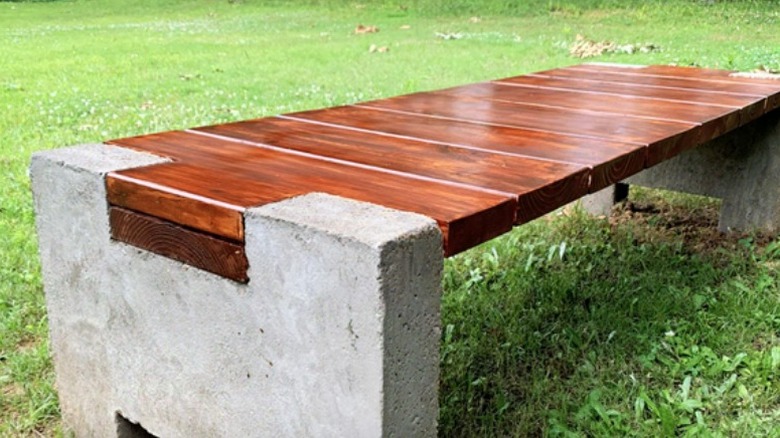 garden bench with concrete leg ends