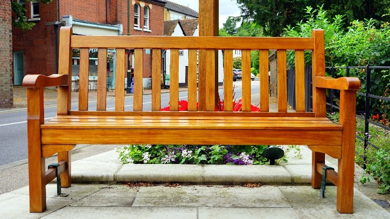 finished wooden garden bench