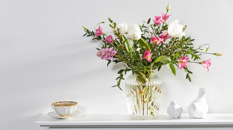 pretty flower arrangement white table