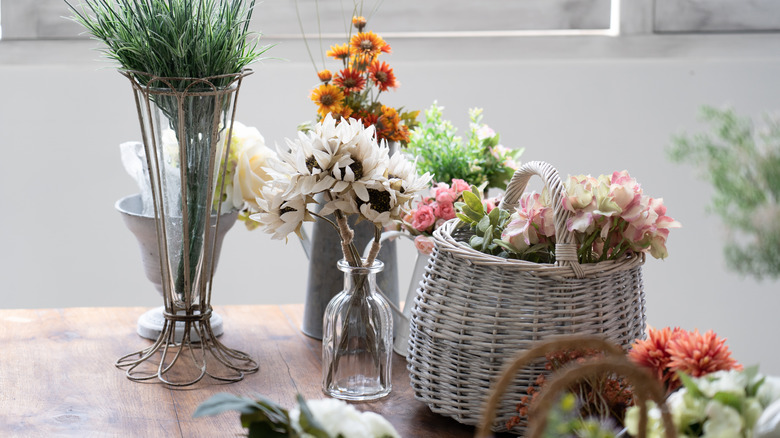 faux flowers and greenery