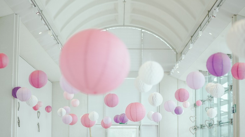 pink and purple lanterns in room