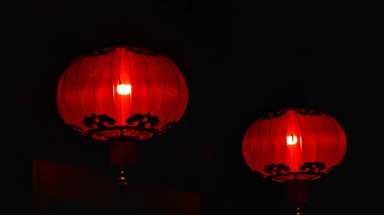 red japanese lantern lit up