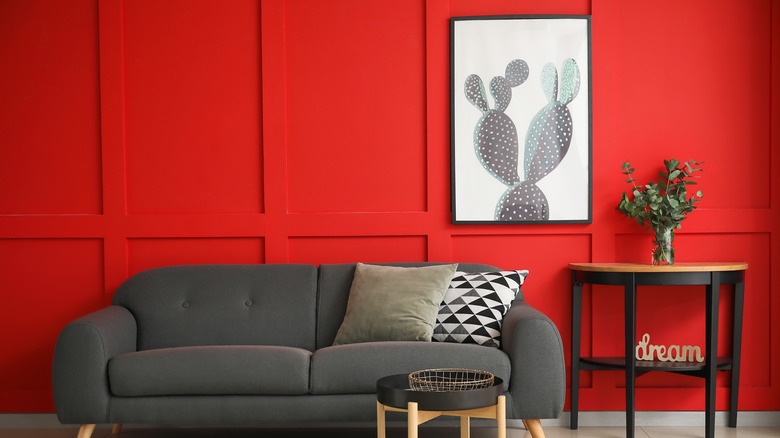 Red painted walls living room