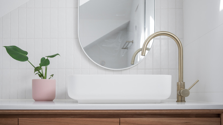 bathroom sink with pink pot