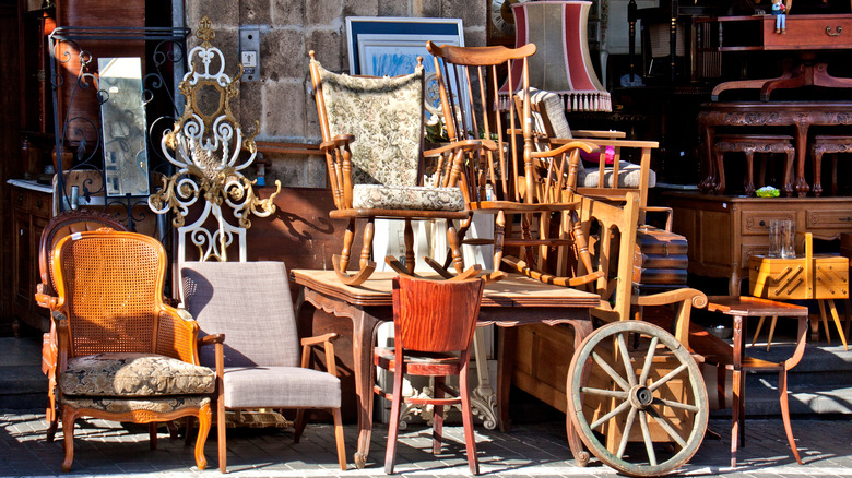 Antique furniture at flea market