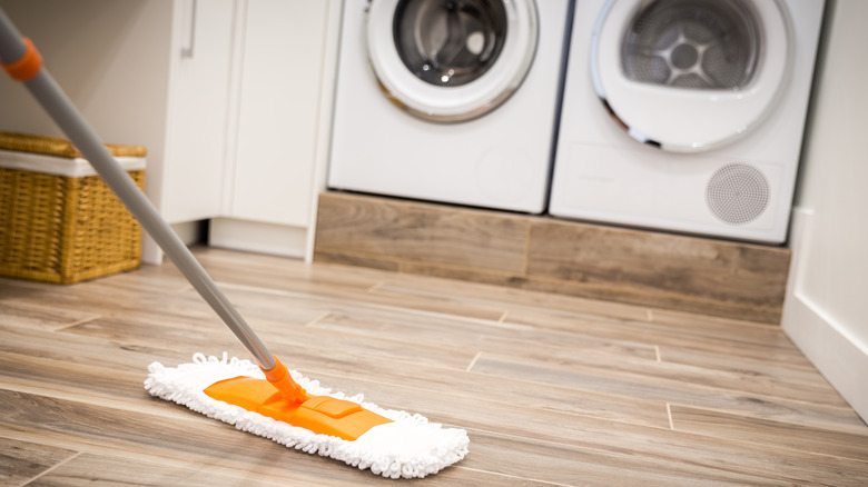 sweeping laundry room