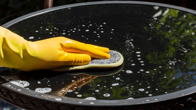 washing iron and glass table