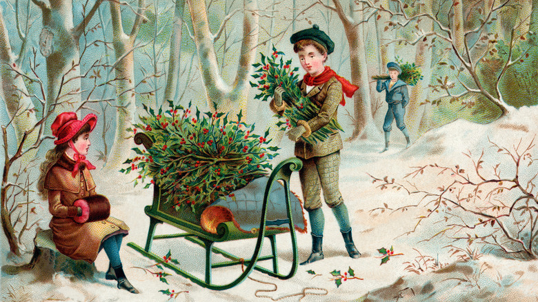 currier & ives gathering holly